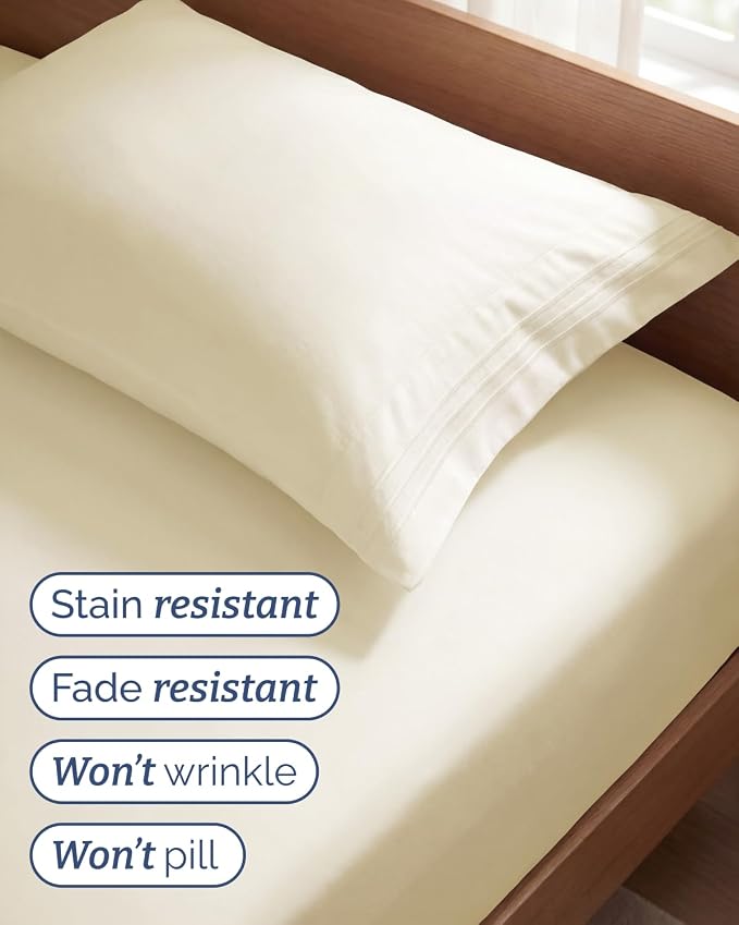 Twin Size 3 Piece Sheet Set - Comfy Breathable & Cooling Sheets - Off White | Hotel Luxury Bed Sheets for Women & Men, Deep Pockets, Easy-Fit, Extra Soft and Wrinkle Free Sheets, Oeko-Tex Bed Sheet Set