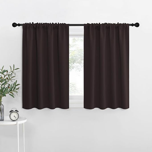 NICETOWN RV Blackout Curtains for Camper Windows, Toffee Brown, 42" x 36", Set of 2, Kitchen Curtains, Short Blackout Drapes, Thermal Insulated Rod Pocket Window Treatment Draperies for Nursery