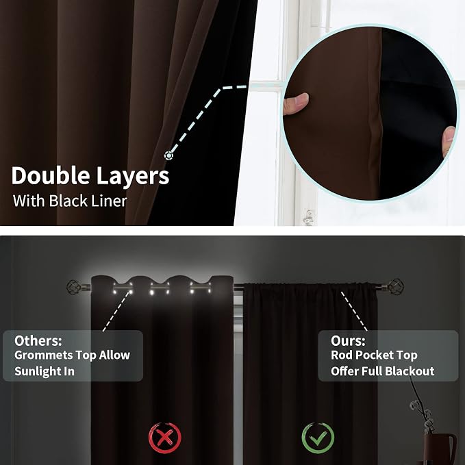 BGment Brown Blackout Curtains for Bedroom 84 Inch Length 2 Panels | Thermal Insulated, Room Darkening Curtains, Rod Pocket Soundproof, Living Room Window Curtains, 52 x 84 Inch