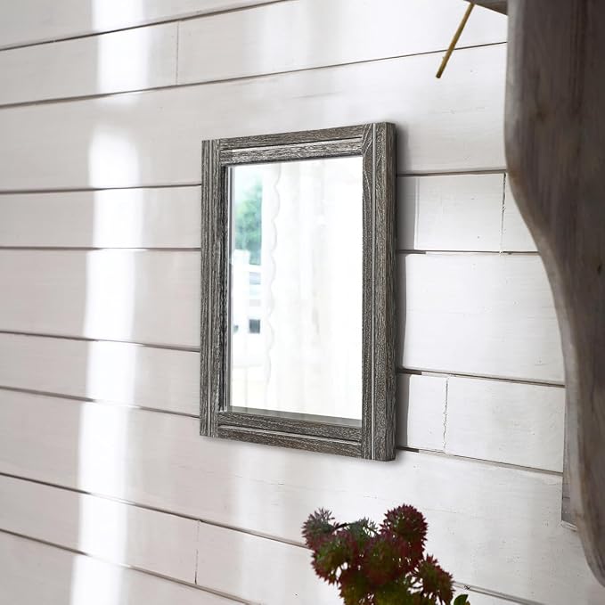 AAZZKANG Mirrors for Wall Rustic Wooden Framed Rectangular 16"x12" | Decorative Hanging Mirrors for Bedroom Bathroom Living Room Entryway Small