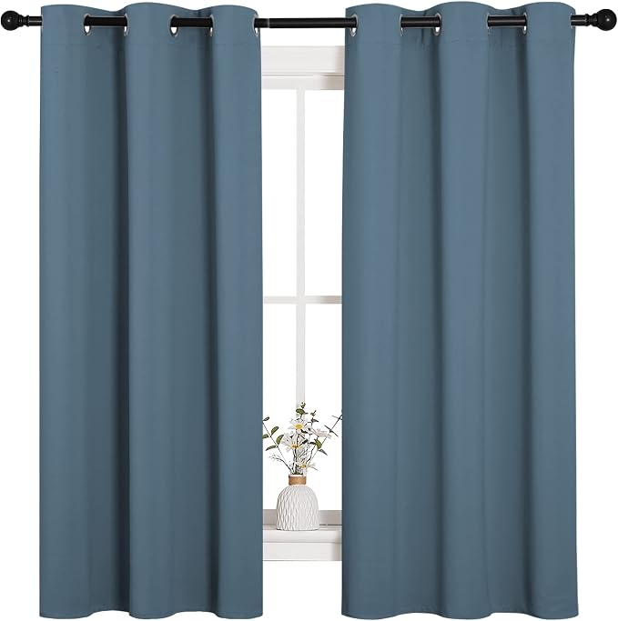 NICETOWN Smoky Blue Room Darkening Curtains for Bedroom 42" x 63" 2 Panels | Thermal Insulated Blackout Noise Reducing Panels for Bathroom Office Kitchen Playroom Kids Room Nursery Home Decoration