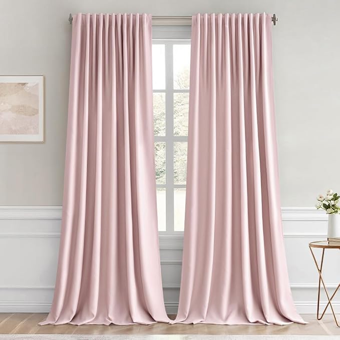 MIULEE Light Pink Back Tab Blackout Curtains 66x96 Inch Length 2 Panels Set | Rod Pocket Pinch Pleated, Thermal Insulated, Bedroom Living Room Darkening Drapes, Light Blocking Floor to Ceiling Curtains