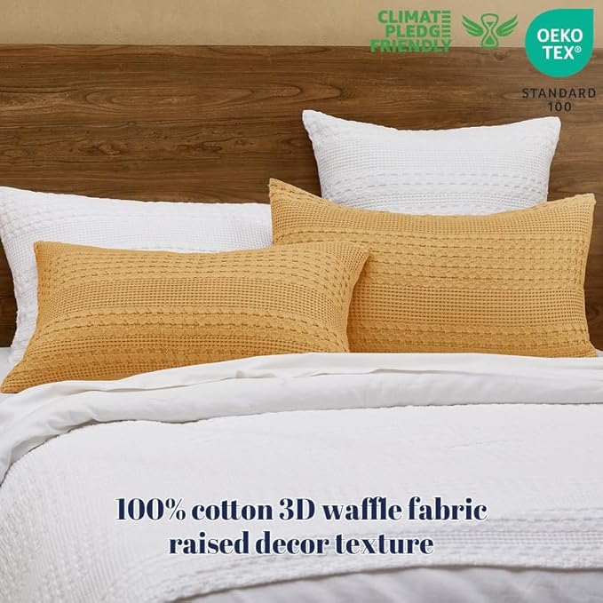 PHF 100% Cotton Waffle Pillow Shams Standard Size, 2 Pack 20" x 26" Soft Skin-Friendly Pillowcases, No Filling, Aesthetic Woven and Breathable Waffle Weave Pillow Case Covers for Bed, Pumpkin Orange