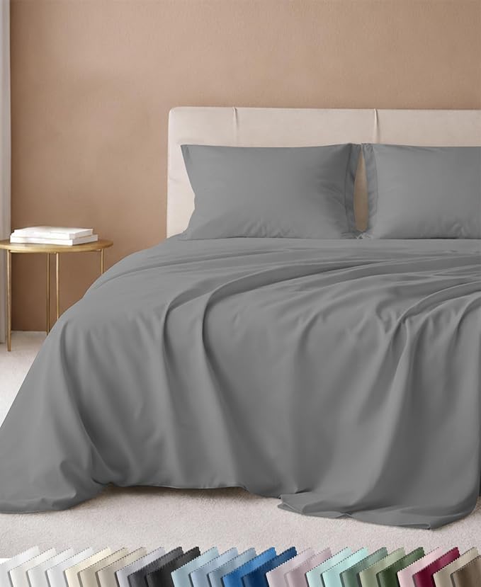 California Design Den 600 Thread Count Twin Bed Sheets Set, 3 Pc, Mist Grey | 100% Cotton Sateen Backed by Good Housekeeping Seal, Soft & Smooth, All-Around Elastic, Durable, Easy Care