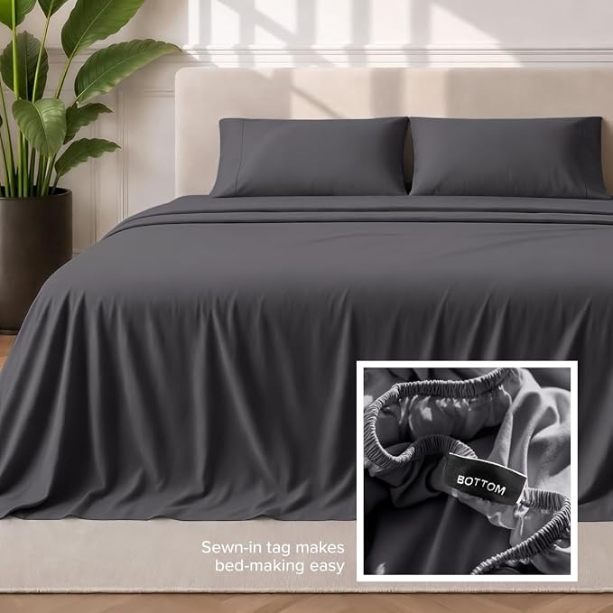 Bare Home Full XL Sheet Set - 1800 Ultra-Soft (Full XL, Forged Iron Grey) | Deep Pockets 6 to 15 Inches, Breathable, Hypoallergenic, Hotel Luxury, Easy Fit, Soft, All-Season
