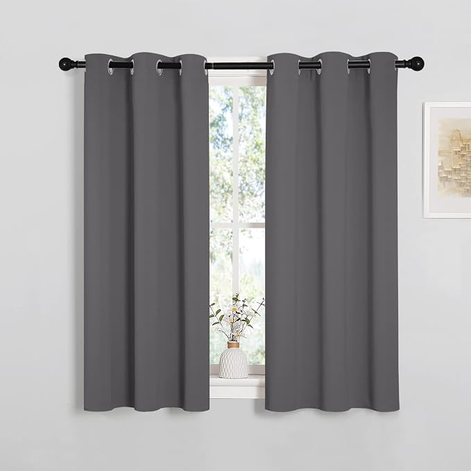 NICETOWN Grey Blackout Curtains for Bedroom 34" Wide x 45" Long 2 Panels | Thermal Insulated Grommet Top Draperies Drapes for Basement, Light Blocking Noise Reducing Window Treatments Home Decor