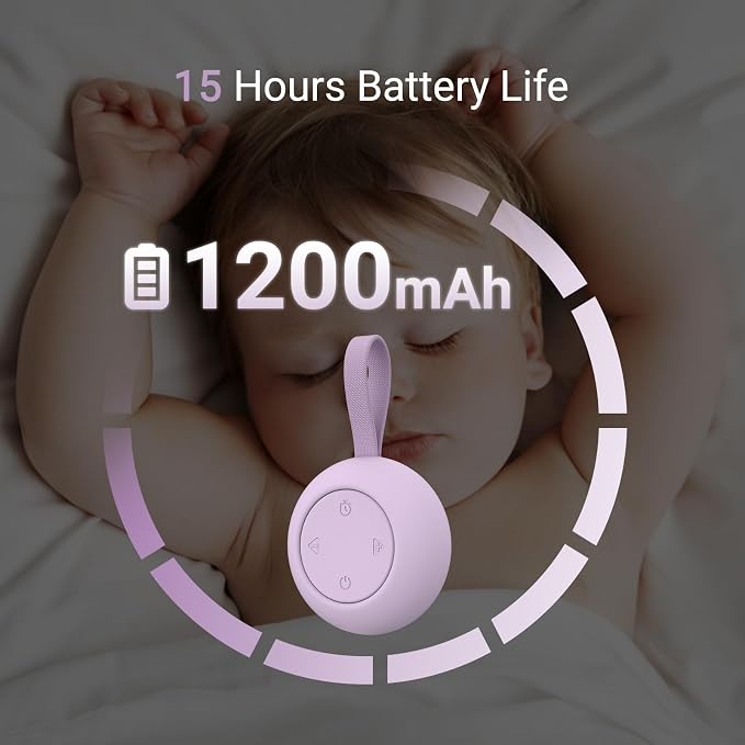 Portable Baby Sound Machine & Essentials for Babies & Kids-Purple | White Noise Machine[Timer Function][20 Soothing Sounds][15 Hours Battery Life]Travel,Registry,Gifts,Clips on Baby Stroller