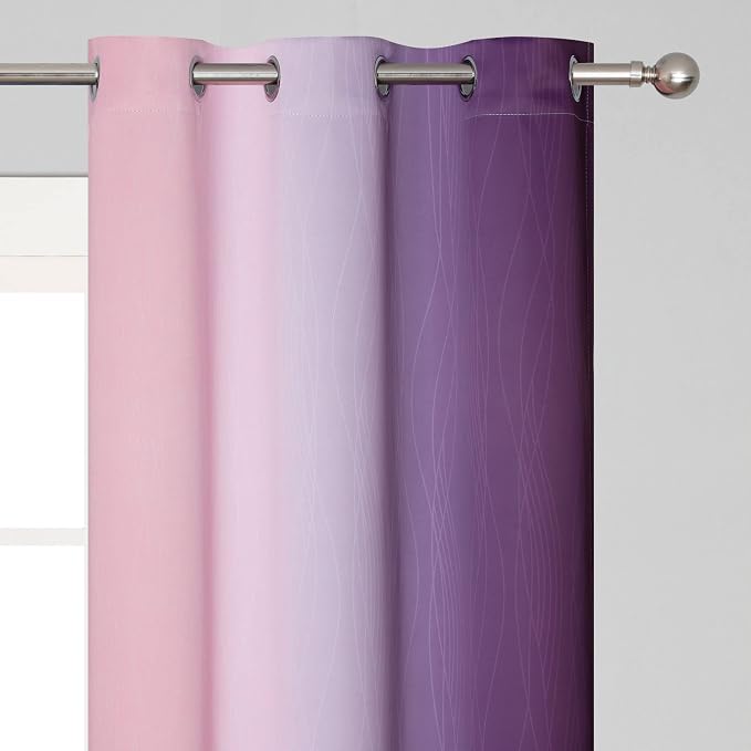 Pink and Purple Ombre Blackout Curtains for Girls Bedroom 63 Inches Long | Estelar Textiler Kids Living Room Curtains,Light Blocking,Thermal Insulated Noise Reducing Grommet Drapes,42Wx63L,2 Panels