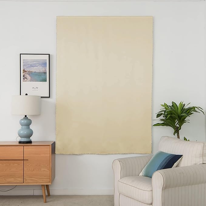 AJAZZ 100% Blackout Shades Window Cover Self Adhesive Curtains Sticky Curtain Portable Easy Open Black Out Curtains for Bedroom Living Room No Drilling (Beige, 59" W x 72" L 1 Panel)
