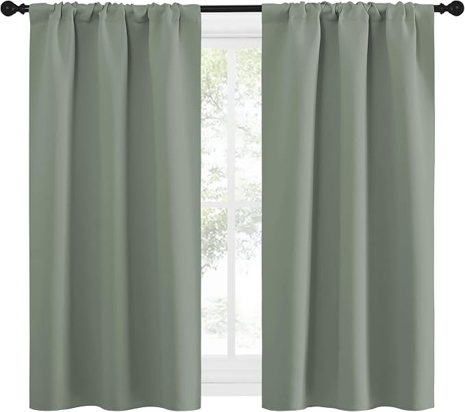 NICETOWN Window Curtains Blackout Drapes - Thermal Insulated Solid Rod Pocket Blackout Curtains/Draperies for Living Room (Sage Green, One Pair, 29 by 50-Inch)