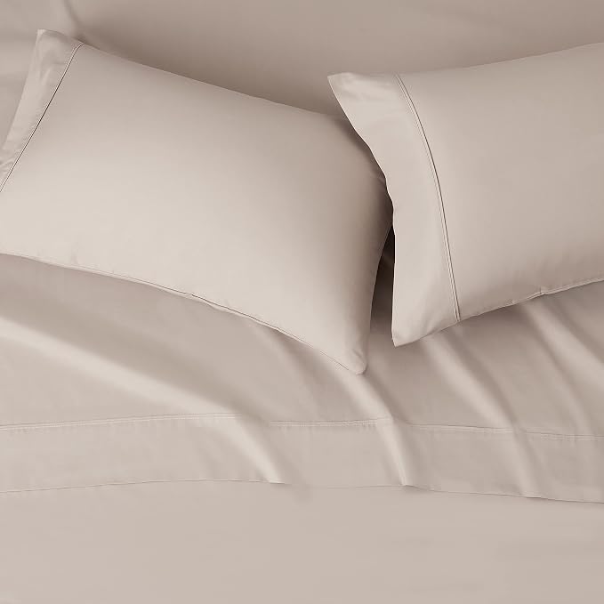 Amazon Basics Lightweight Super Soft Easy Care Wrinkle Free Breathable Microfiber 4 Piece Bed Sheet Set with 14-Inch Deep Pockets, Machine Washable, Brushed, King, Taupe, Solid