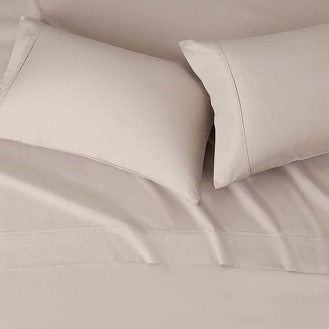 Amazon Basics Lightweight Super Soft Cooling, Breathable Wrinkle Resistant Brushed Microfiber 4-Piece Sheet Set with 14-Inch Deep Pockets, Queen, Taupe, Solid