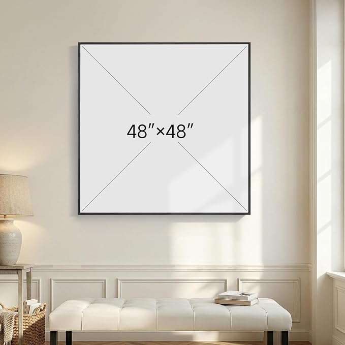 Extral Large Framed Abstract Landscape Wall Art for Living Room, 48x48 In | Oversized Canvas Prints, Neutral Minimalist Pictures, Blue Gray, Gold, Black Frame, Square Paintings, Dining Room Wall Decor