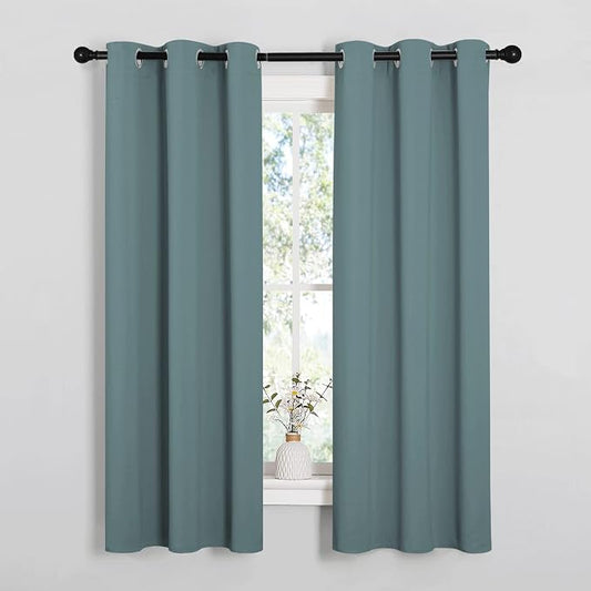 NICETOWN Modern Blackout Curtains, 2 Panels, W34 x L63-inch, Greyish Blue | Noise Reducing Thermal Insulated and Privacy Room Darkening Drape Panels for Boy's Guest Room Door, Small Short Window