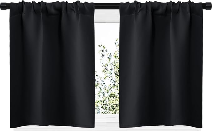 NICETOWN Black Blackout Curtains for Kitchen 29" Wide x 20" Long 2 Panels | Energy Smart Decoration Thermal Insulating Drapes Draperies for RV Bunk Cafe Small Window, Light Blocking Home Decoration