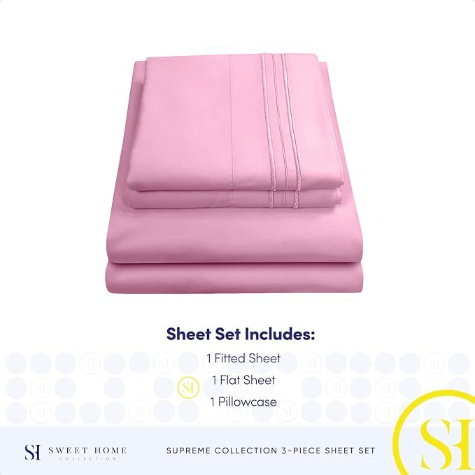 Twin Sheets - Breathable Luxury Sheets with Full Elastic & Secure Corner Straps Built In - 1800 Supreme Collection Extra Soft Deep Pocket Bedding Set, Sheet Set, Twin, Pink