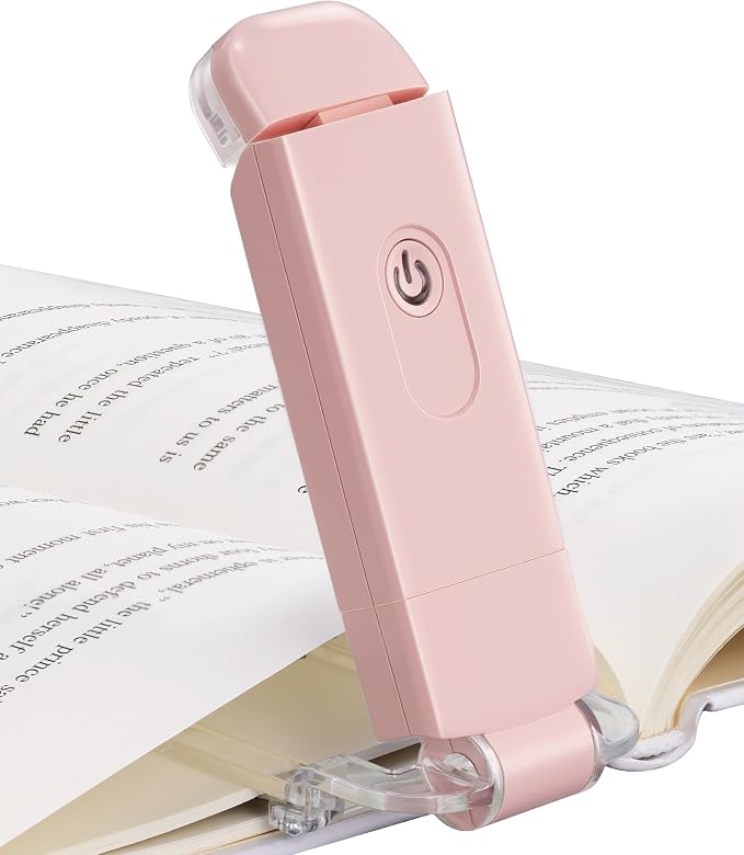 DEWENWILS Book Reading Light with Clip, USB Rechargeable Booklight Pink | Warm White, Brightness Adjustable, Flexible Lighting Angle, Portable Bookmark Lamps for Bookworms, Kids