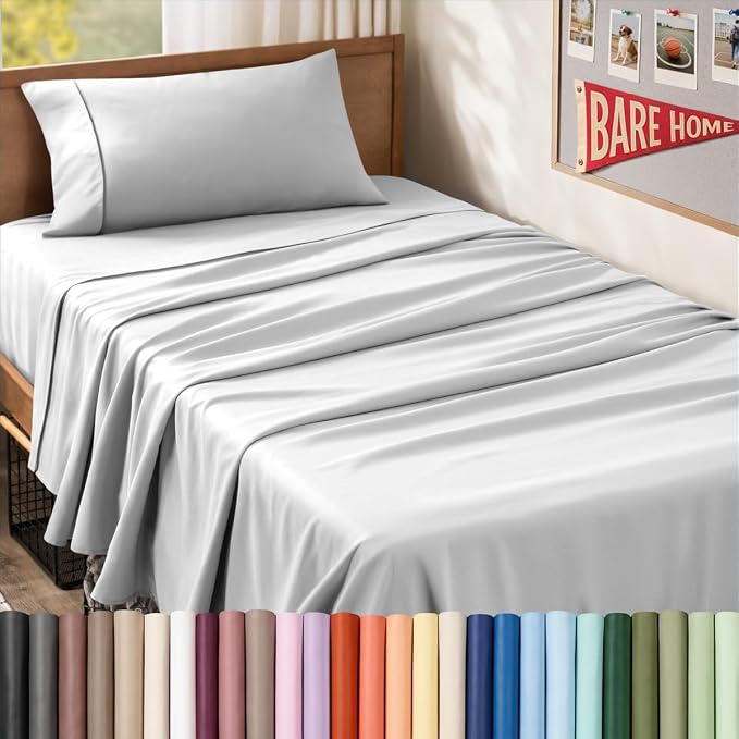 Bare Home Twin XL Sheet Set - 1800 Ultra-Soft (Twin XL, Cloud Grey) | Deep Pockets 6 to 15 Inches, Breathable, Hypoallergenic, Hotel Luxury, Easy Fit, Soft, All-Season