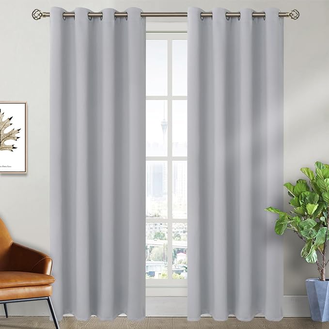 BGment Room Darkening Curtains 84 Inches Long - Grommet Thermal Insulated Drapes Window Treatment Curtains for Bedroom, 2 Panels, 52 x 84 Inch, Light Grey | Grommet Top, Light-Blocking, Sunblock, Thermal Insulated, Window Drapes for Bedroom, 52x84 Inch