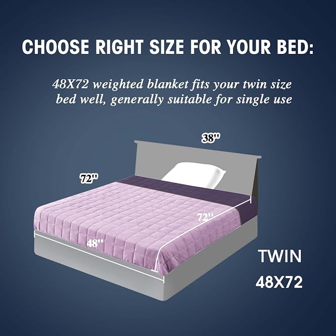 yescool Weighted Blanket for Adults (20 lbs, 48" x 72", Purple) Cooling Heavy Blanket for Sleeping Perfect for 110-130 lbs, Twin Size Breathable Blanket with Premium Glass Bead, Machine Washable
