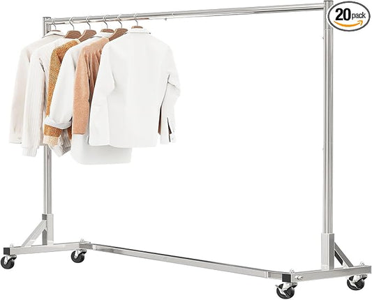 Simple Trending Industrial Grade Z Base 70inches Extra Long Clothes Garment Rack, Commercial Grade Rolling Clothing Rack, Heavy Duty 450lbs Load with Wheels, Chrome | Heavy Duty Commercial Grade Clothing Rack 70" Extra Long, 360°Lockable Wheels, for Ho...