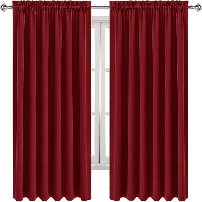 DWCN Wide Blackout Curtains for Living Room 70 x 63 Inch Long Burgundy | 2 Panels Set, Room Darkening, Thermal Insulated, Light Blocking, Rod Pocket Drapes, Noise Reducing Window Treatments