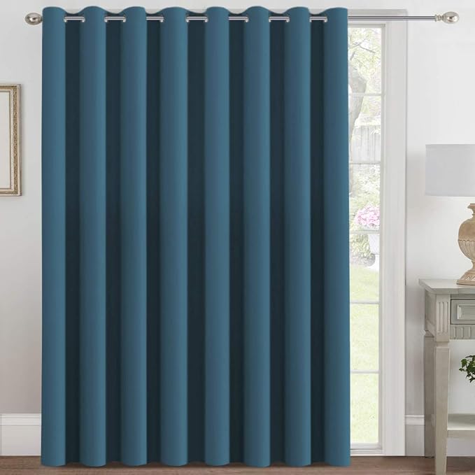 H.VERSAILTEX Blackout Patio Curtains 100 x 96 Inches for Sliding Door Extral Wide Blackout Curtain Panels Thermal Insulated Room Divider - Grommet Top, 8' Tall by 8.5' Wide - Dark Teal