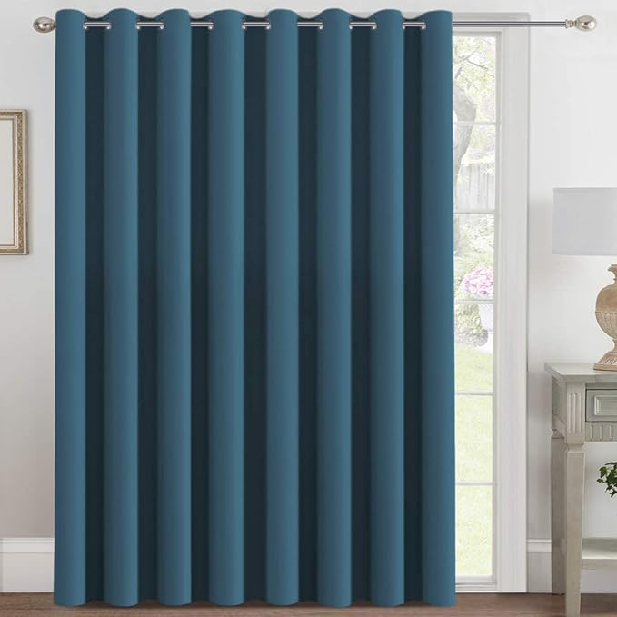 H.VERSAILTEX Blackout Patio Curtains 100 x 84 Inches for Sliding Door Extral Wide Blackout Curtain Panels Thermal Insulated Room Divider - Grommet Top, 7' Tall by 8.5' Wide - Dark Teal
