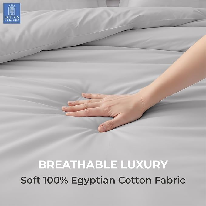 Kotton Culture 120"x98" 3 Pc Oversized King Duvet Cover Set 100% Egyptian Cotton - 600 Thread Count Comforter Cover, Zipper Closure & Corner Ties - Fits Large King Inserts (Oversized King,Silver)