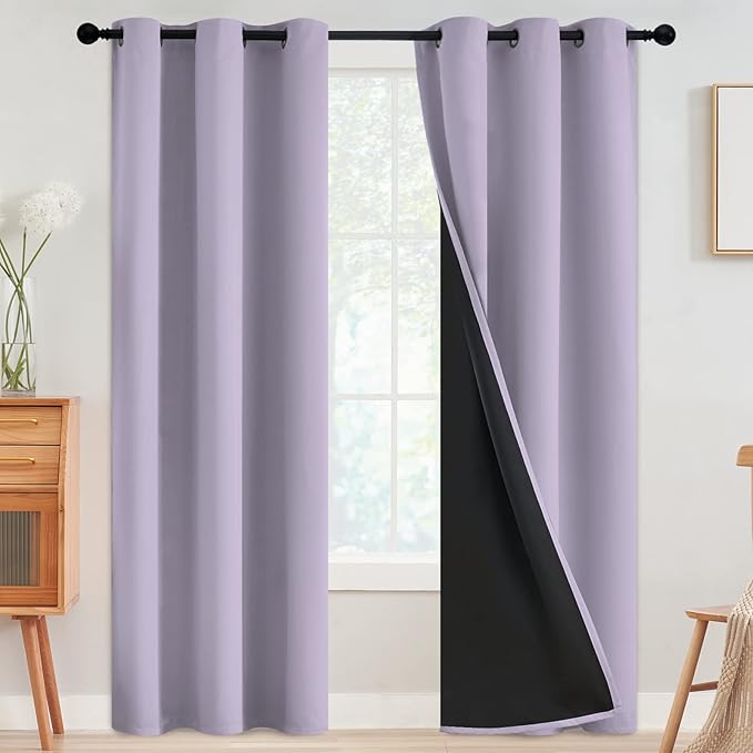 SimpleHome Lilac 100% Blackout Curtains Room Darkening Living Room 84 Inch | Curtains for Bedroom,Thermal Insulated Grommet Window Drapes,Curtains for Living Room with Black Back,42 x 84 Inch,2 Panels