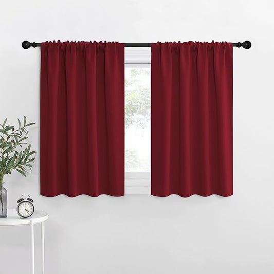 NICETOWN Burgundy Red Blackout Curtains for Kitchen 42" w x 36" L 2 Panels | Thermal Insulated Privacy Short Drapes for Bathroom Bedroom Living Room Small Windows, Light Blocking Room Darkening Decor