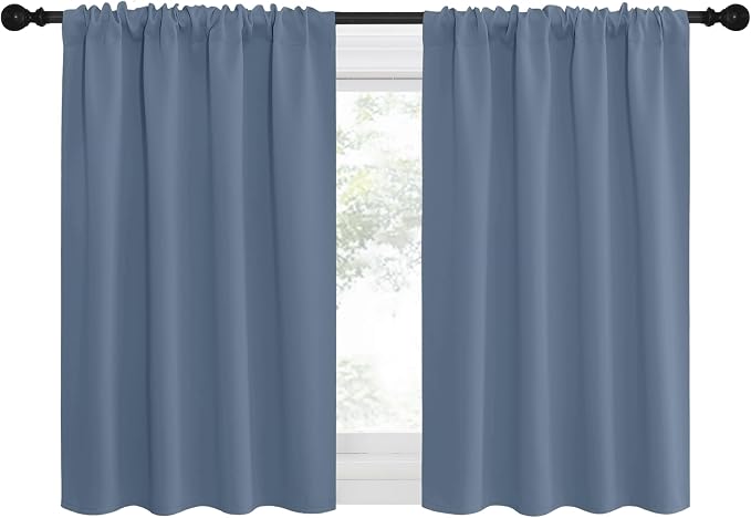 NICETOWN RV Blackout Curtains for Camper Windows, Short Blackout Curtains & Drapes, Thermal Insulated Blackout Curtain Panels for Kids Room, Play Room (Stone Blue, 34" Wide by 36" Long, 2 PCs)