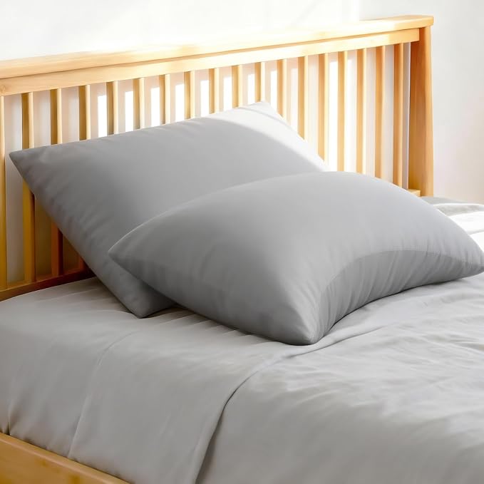 Cooling Curved King Pillow Case for Sider Sleeper Breathable Cool Silky Soft Pillow Cover with Zipper for Hot Sleepers,Hair and Skin Friendly,Light Grey,1 Pack,20x36IN