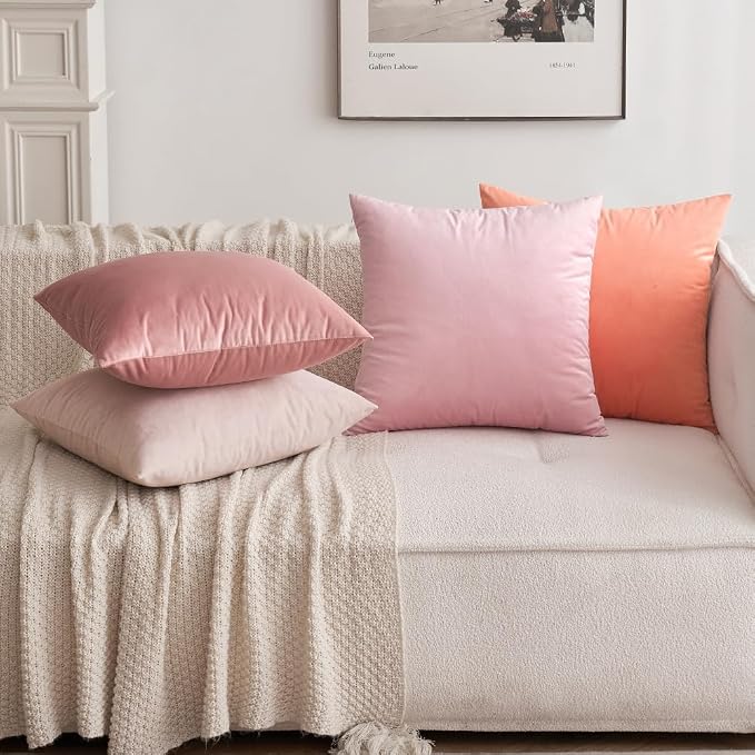 MIULEE Velvet Throw Pillow Covers 18x18 Inch Pack of 2 Bright Pink | Soft Solid Decorative Pillow Covers, Modern Luxury Home Decor, for Couch Chair Sofa Bedroom Livingroom