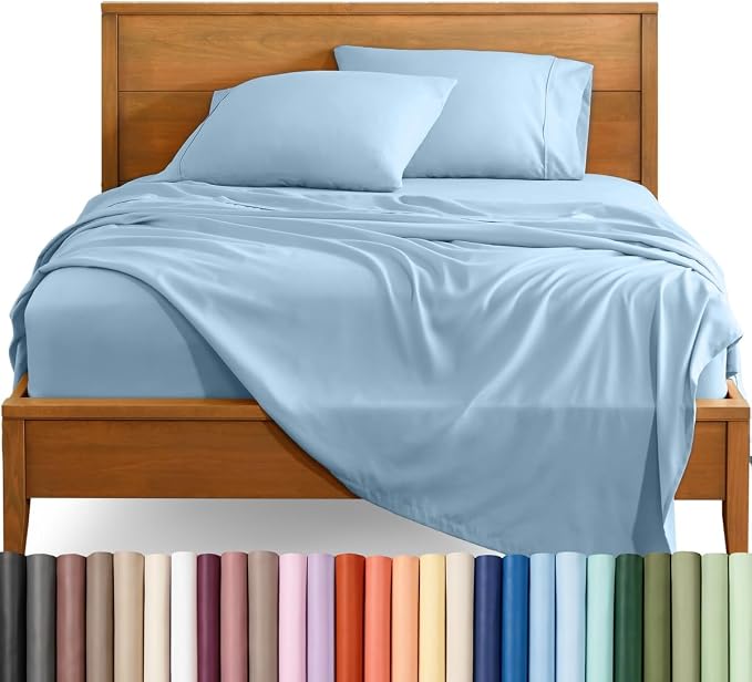 Bare Home Sheet Set - 1800 Ultra-Soft (Split Head Flex King, Light Blue) | Deep Pockets 6 to 15 Inches, Breathable, Hypoallergenic, Hotel Luxury, Easy Fit, Soft, All-Season