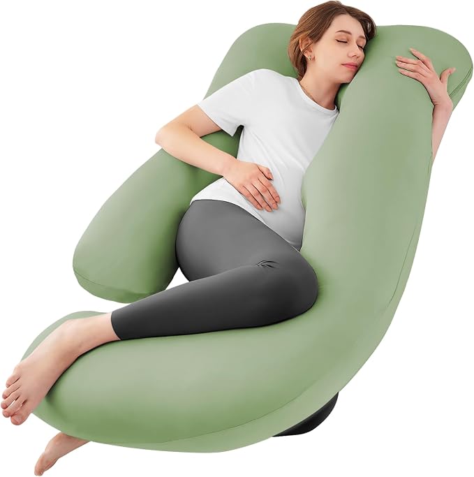 Cooling Pregnancy Pillows for Sleeping, 57'' Full Body Pillow, Green | Sasttie Maternity Pillow, OEKO-TEX, Down Alternative, Removable Cover, Pregnant Women Must Haves, Maternity Essential