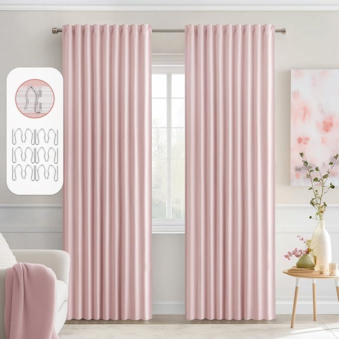 MIULEE Light Pink Back Tab Blackout Curtains 52x90 Inch Long 2 Panels Set | Rod Pocket Pinch Pleated, Thermal Insulated, Room Darkening, Light Blocking, Privacy Curtains for Living Room Bedroom