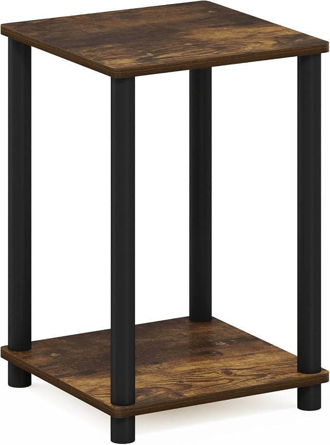 Furinno Turn-N-Tube Night Stand, 2-Tier Open Shelf Design Nightstand, Toolless Square Bedside Table, End Table, Side Table, for Bedroom, Closet, Dorm, Amber Pine