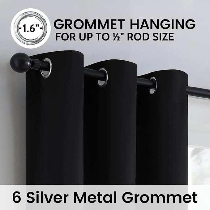SimpleHome Black 100% Blackout Curtains Room Darkening Living Room 63 Inch | Curtains for Bedroom,Thermal Insulated Grommet Window Drapes,Curtains for Living Room with Black Back,38 x 63 Inch,2 Panels