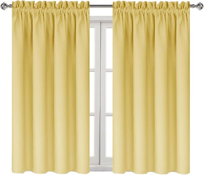 DWCN Blackout Curtains for Bedroom Living Room 38 x 45 Inch Long 2 Panels | Room Darkening, Thermal Insulated, Light Blocking, Rod Pocket Drapes, Noise Reducing Window Treatments, Light Yellow