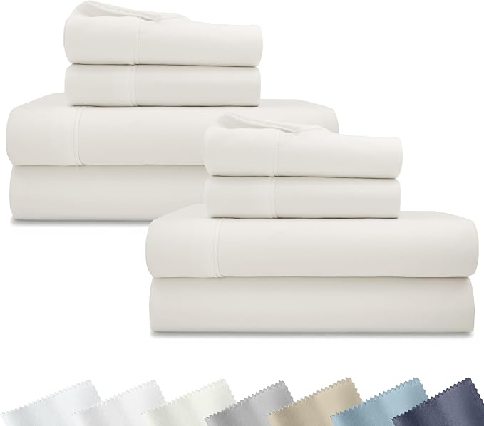 California Design Den 2-Pack 100% Cotton Sateen Queen Size Sheet Set | 400 Thread Count Backed by Good Housekeeping Seal, 16" Deep Pocket, All-Around Elastic, Easy Care - Ivory (Pale Tone)