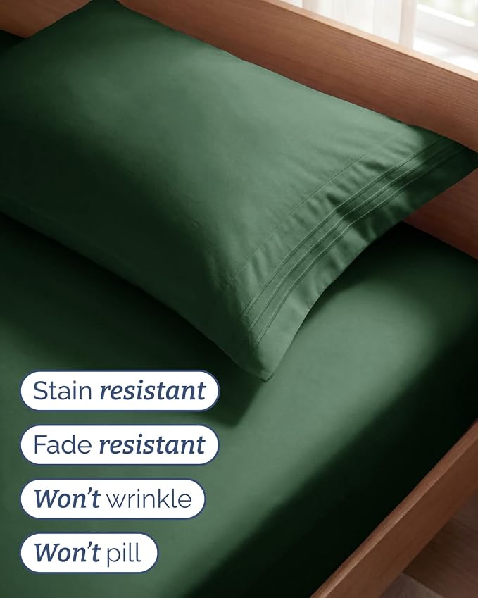 Twin Size 3 Piece Sheet Set - Breathable & Cooling Sheets - Emerald Green | Hotel Luxury Bed Sheets for Women & Men, Deep Pockets, Easy-Fit, Extra Soft and Wrinkle Free Sheets, Oeko-Tex Bed Sheet Set
