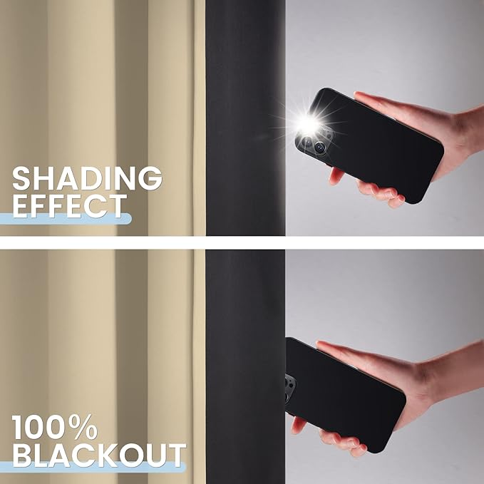 SimpleHome Beige 100% Blackout Curtains Room Darkening Living Room 63 Inch | Curtains for Bedroom,Thermal Insulated Grommet Window Drapes,Curtains for Living Room with Black Back,52 x 63 Inch,2 Panels