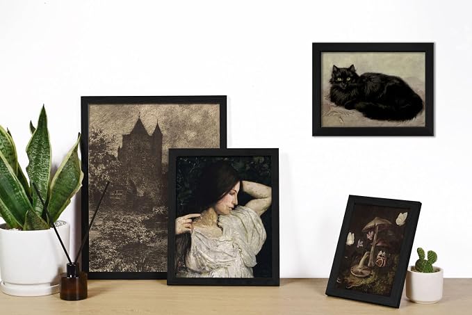 16 PCS Framed Dark Academia Room Decor, Gothic Home Decor, Moody Wall Art Prints for Bedroom, Gallery Wall Frame Set, Witchy Posters for Living Room Aesthetic, Halloween Dorm Collage Kit