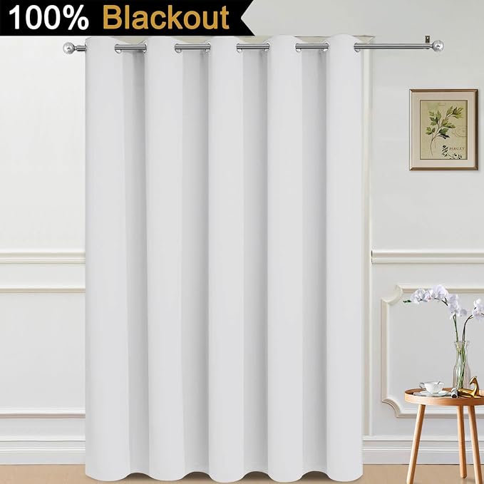 Yakamok Greyish White Blackout Patio Door Curtain Panels W70 x L84,1 Panel | Noise Reducing Barrier Panel for Sliding Glass Door, 2 Thick Layers Heat Full Light Blocking Patio Door Drapery