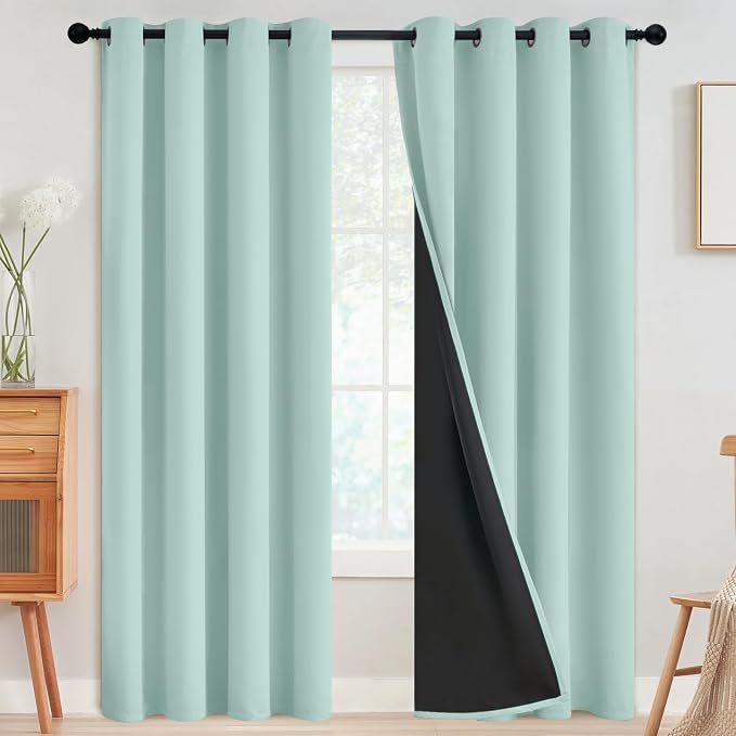 SimpleHome Aqua 100% Blackout Curtains Room Darkening Living Room 90 Inch | Curtains for Bedroom,Thermal Insulated Grommet Window Drapes,Curtains for Living Room with Black Back,52 x 90 Inch,2 Panels