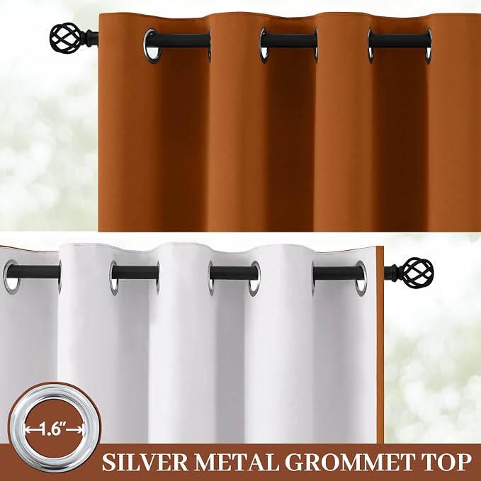 Yakamok Burnt Orange 100% Blackout Curtains 84 Inches Long 50" Wide 2 PCS | Blackout Curtain Panels for Bedroom, 2 Thick Layers Grommet Top Thermal Insulated Drapes with White Back for Living Room