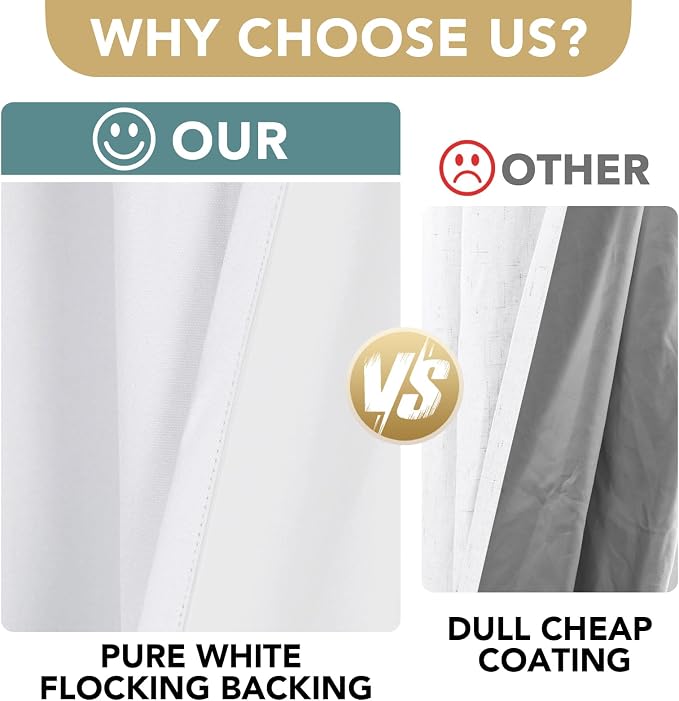 H.VERSAILTEX White Curtains 96 inches Long, 100% Blackout Curtains for Bedroom Thermal Insulated Linen Textured Curtains Living Room Grapes 2 Panel Sets, 52W x 96L - Inch