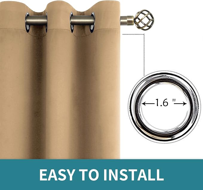 BGment Blackout Curtains for Living Room - Grommet Thermal Insulated Room Darkening Curtains for Bedroom, 2 Panels of 42 x 72 Inch, Khaki | Grommet Top, Light-Blocking, Sunblock, Thermal Insulated, Window Drapes for Kids Boys Room, 42x72 Inch