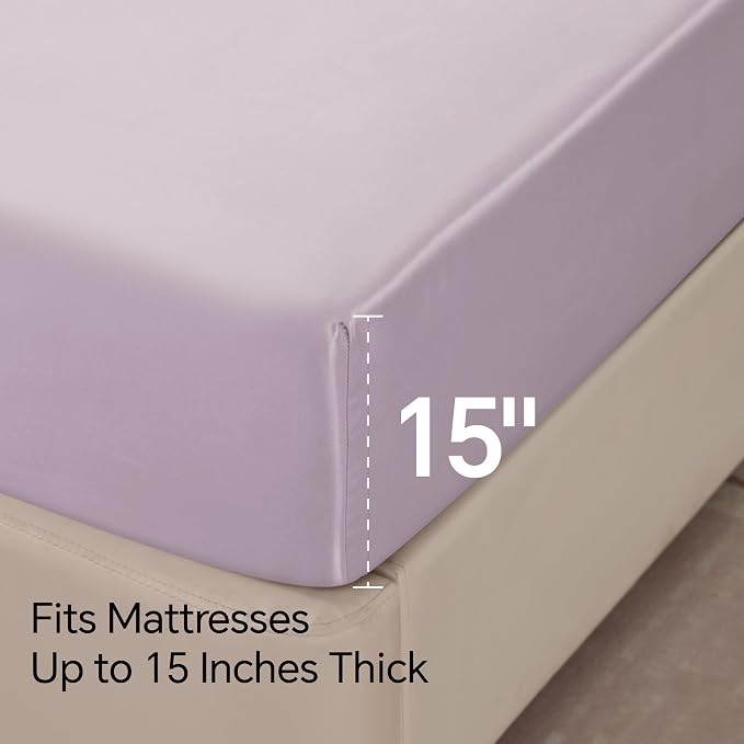 BEDELITE Satin Sheets Full Size Bed Set, Lavender, 4 Pieces | Luxury Silky Bed Sheets, 15 Inch Deep Pocket, Similar to Silk, Soft and Cooling, Reduces Friction, Gentle on Hair and Skin